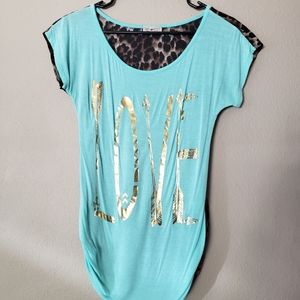 Turquoise and leopard blouse